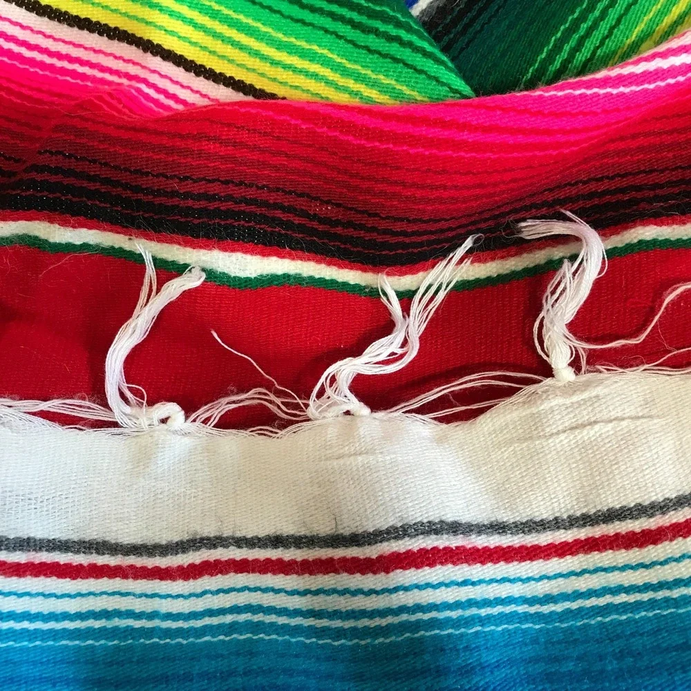 Thick Soft Mexican Falsa Blanket Rainbow Striped Rustic Boho 60